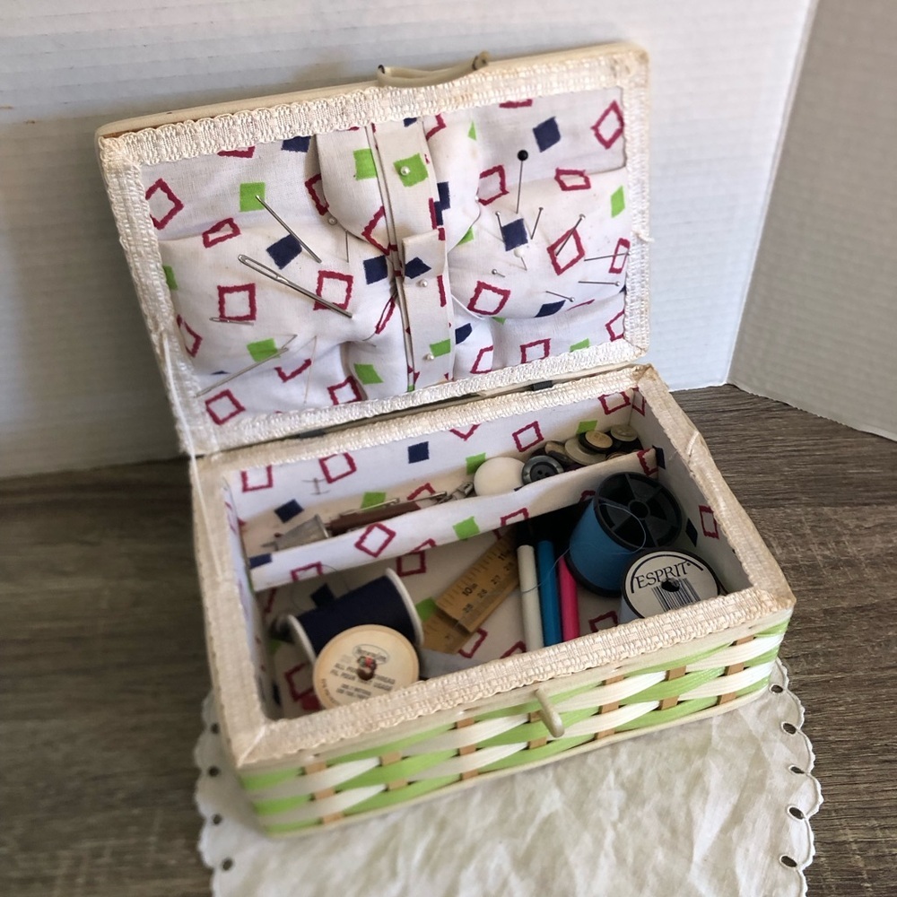 Vtg Sewing Box with Contents